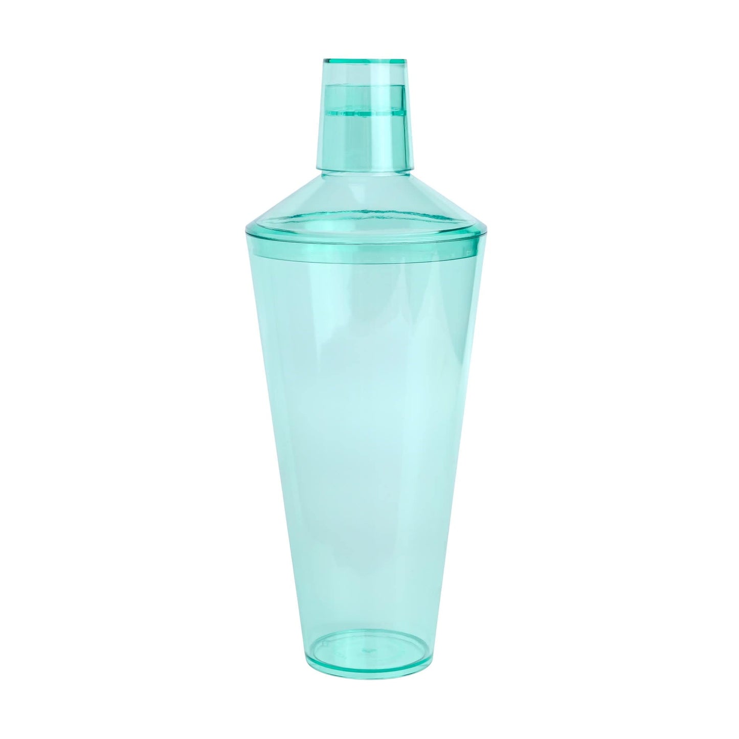 The Penelope Cocktail Shaker is a translucent turquoise plastic shaker with a lid, perfect for mixology lovers and outdoor entertaining. Displayed against a plain white background.