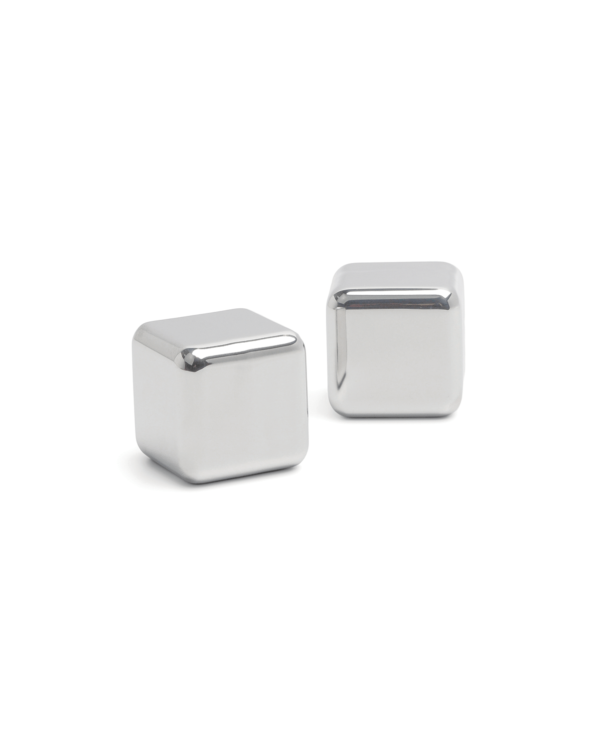 The Jupiter: Two stainless-steel cocktail chillers with smooth, rounded edges keep drinks cold without dilution on a white background.