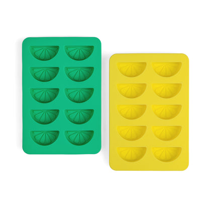 The Dotty Citrus Wedge Ice Trays come in green and yellow, each with 12 citrus-shaped molds—perfect for creating fun ice cubes for any drink.