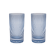 Two “The Stella” clear blue fluted glasses, crafted from soda lime glass, are displayed side by side on a white background.